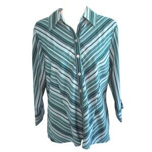 Apt. 9 Women's Long Sleeve Green Striped Darted Button Front Blouse Size Large